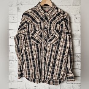 Vintage Wrangler Plaid Pearl Snap Cowboy Shirt Western Rodeo Long Sleeve